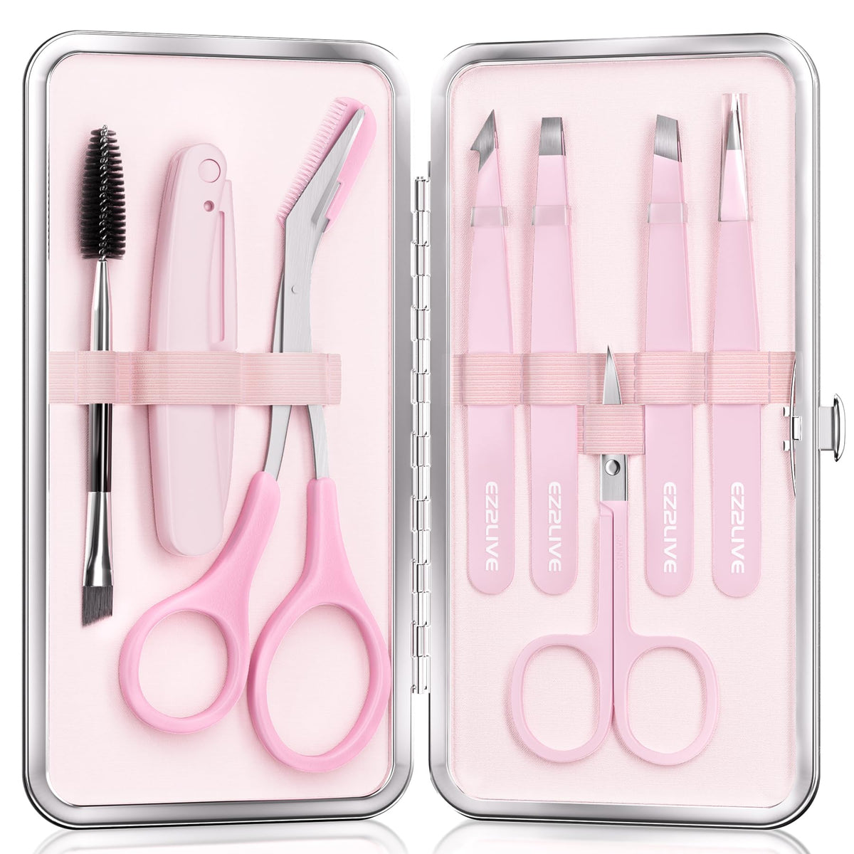 EZ2LIVE 8-Pack Precision Tweezers Set in light pink