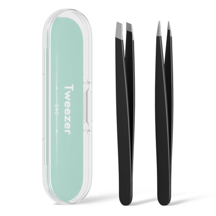 EZ2LIVE Eyebrow Tweezers Set front view with slant and pointed tips