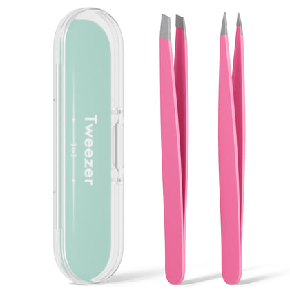 EZ2LIVE pink slant tweezers front view