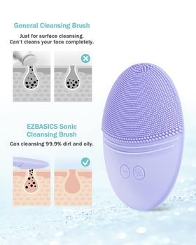 EZBASICS Silicone Facial Cleansing Brush in hand demonstrating portability