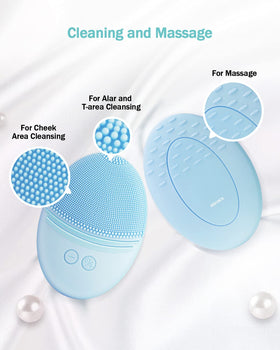 EZBASICS Silicone Facial Cleansing Brush lifestyle scene on bathroom counter