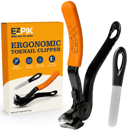 EZPIK Thick Toenail Clippers front view with ergonomic handle