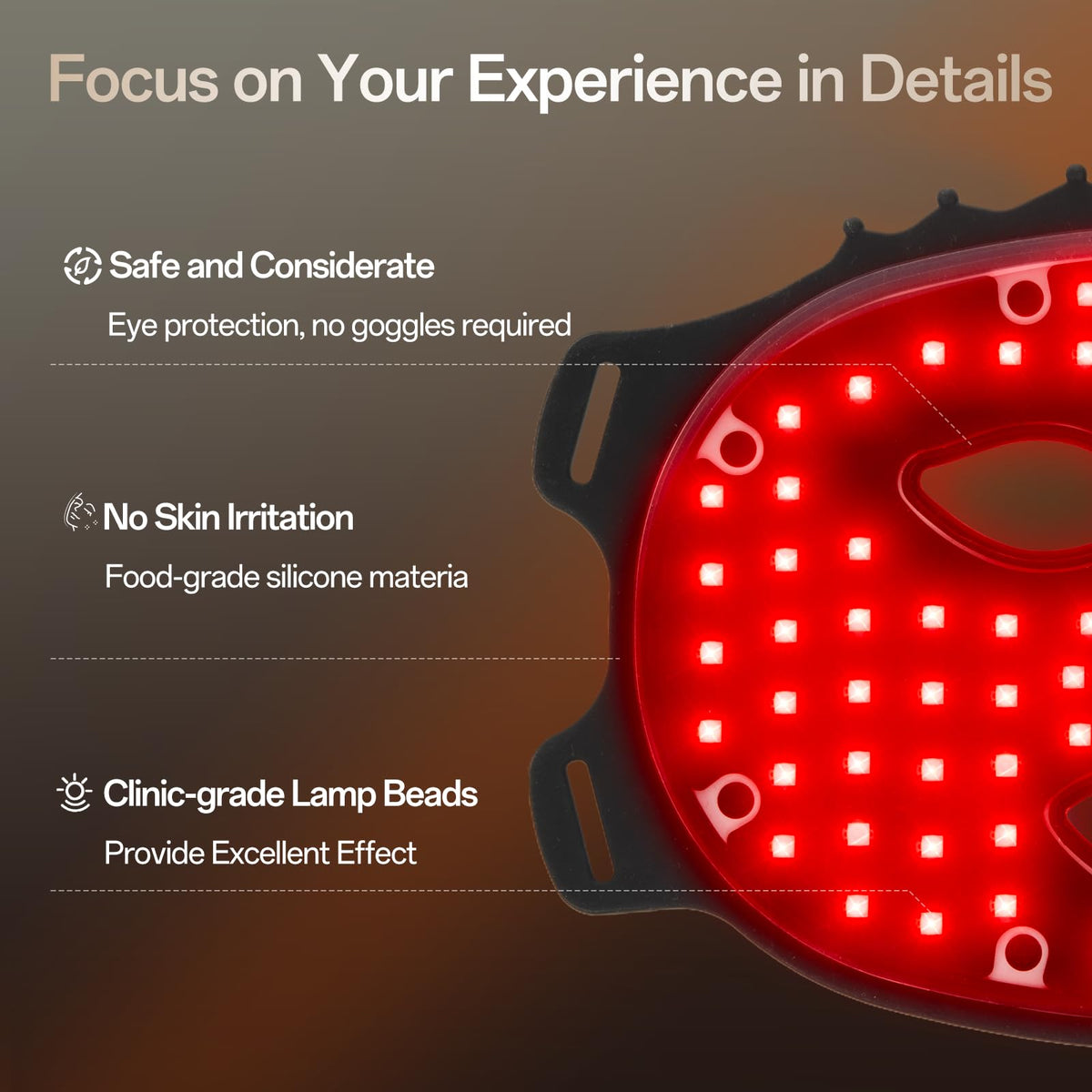 Facego Red Light Mask back view highlighting silicone material