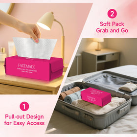 FACEMADE Disposable Face Towels in a travel bag