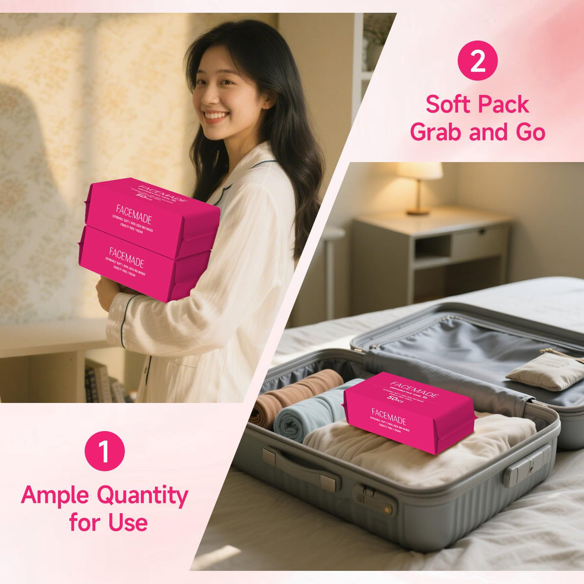 FACEMADE Disposable Face Towels showing packaging details