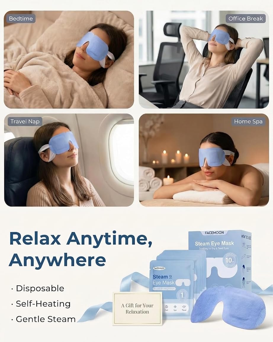 Facemoon Self Heating Steam Eye Mask with user relaxing