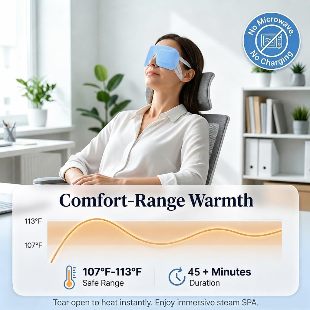 Facemoon steam eye mask being worn by a person relaxing