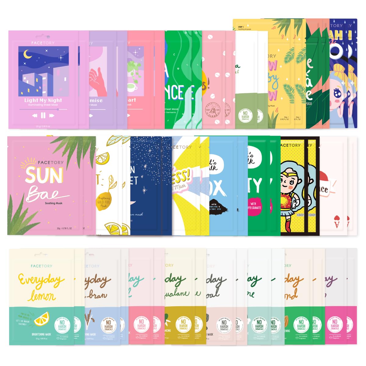 FACETORY 50 Collection Korean Face Mask Variety Pack front view