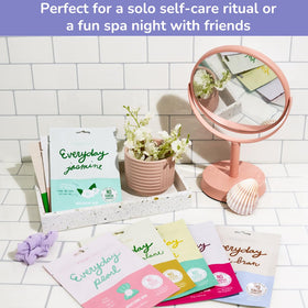 FACETORY Everyday 8 Korean Face Mask set on a bathroom counter