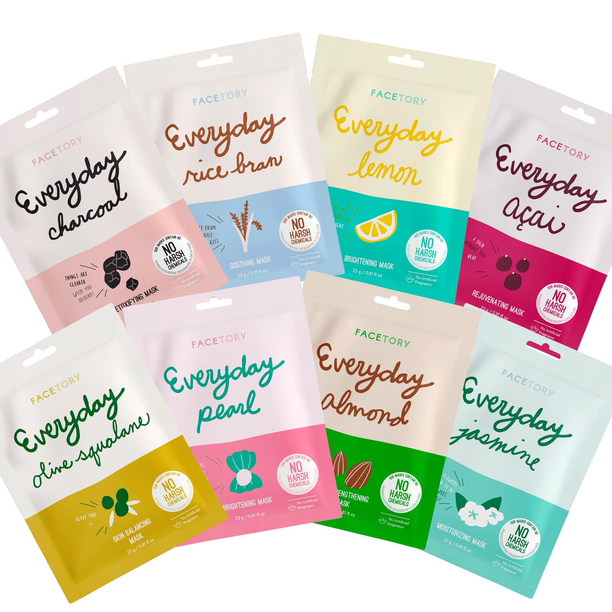 FACETORY Everyday 8 Korean Face Mask Variety Pack front view