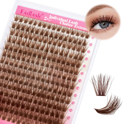 FADLASH Brown Lash Clusters D Curl front view