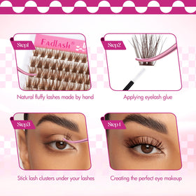 FADLASH Brown Lash Clusters D Curl mixed lengths