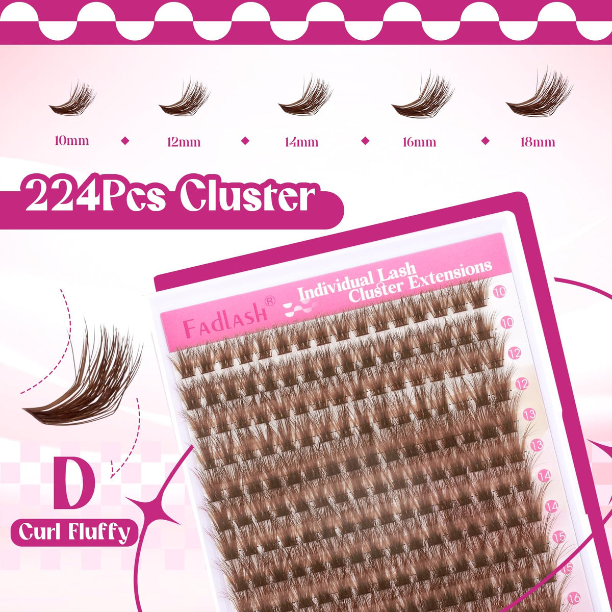 FADLASH Brown Lash Clusters D Curl mixed tray