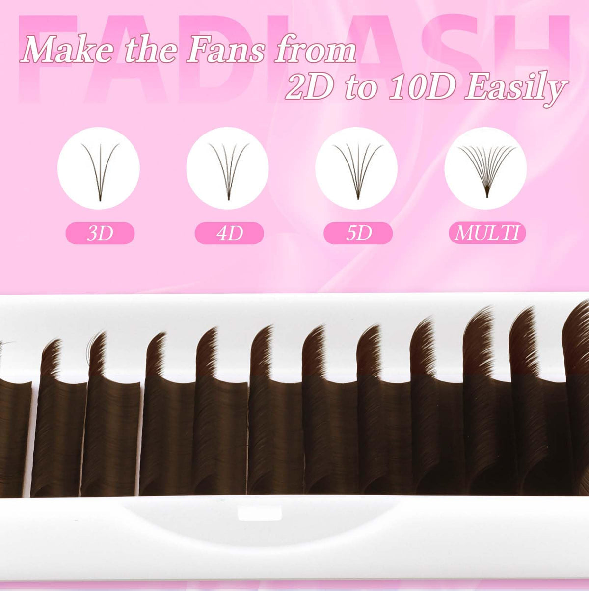 FADLASH Dark Brown Easy Fan Eyelash Extensions displayed with tools