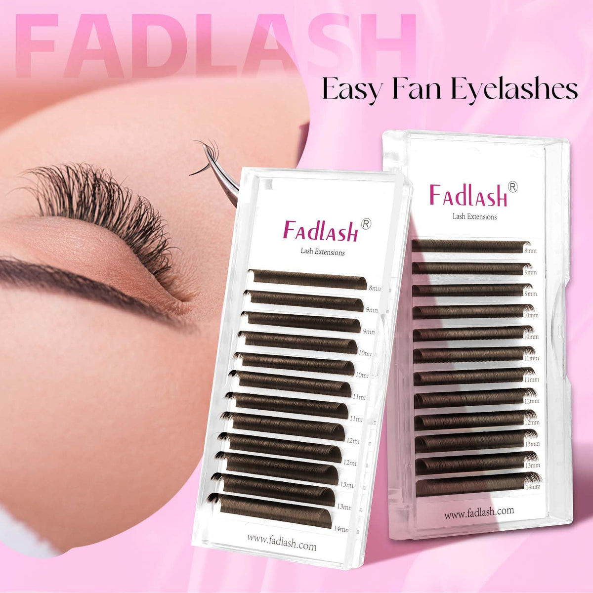 FADLASH Dark Brown Easy Fan Eyelash Extensions on a model