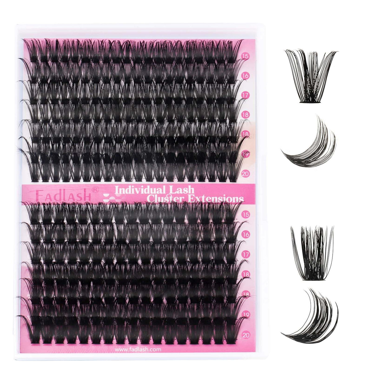 FADLASH Fluffy Eyelash Clusters with eyelash glue and curler
