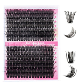 FADLASH Fluffy Eyelash Clusters with eyelash glue and curler