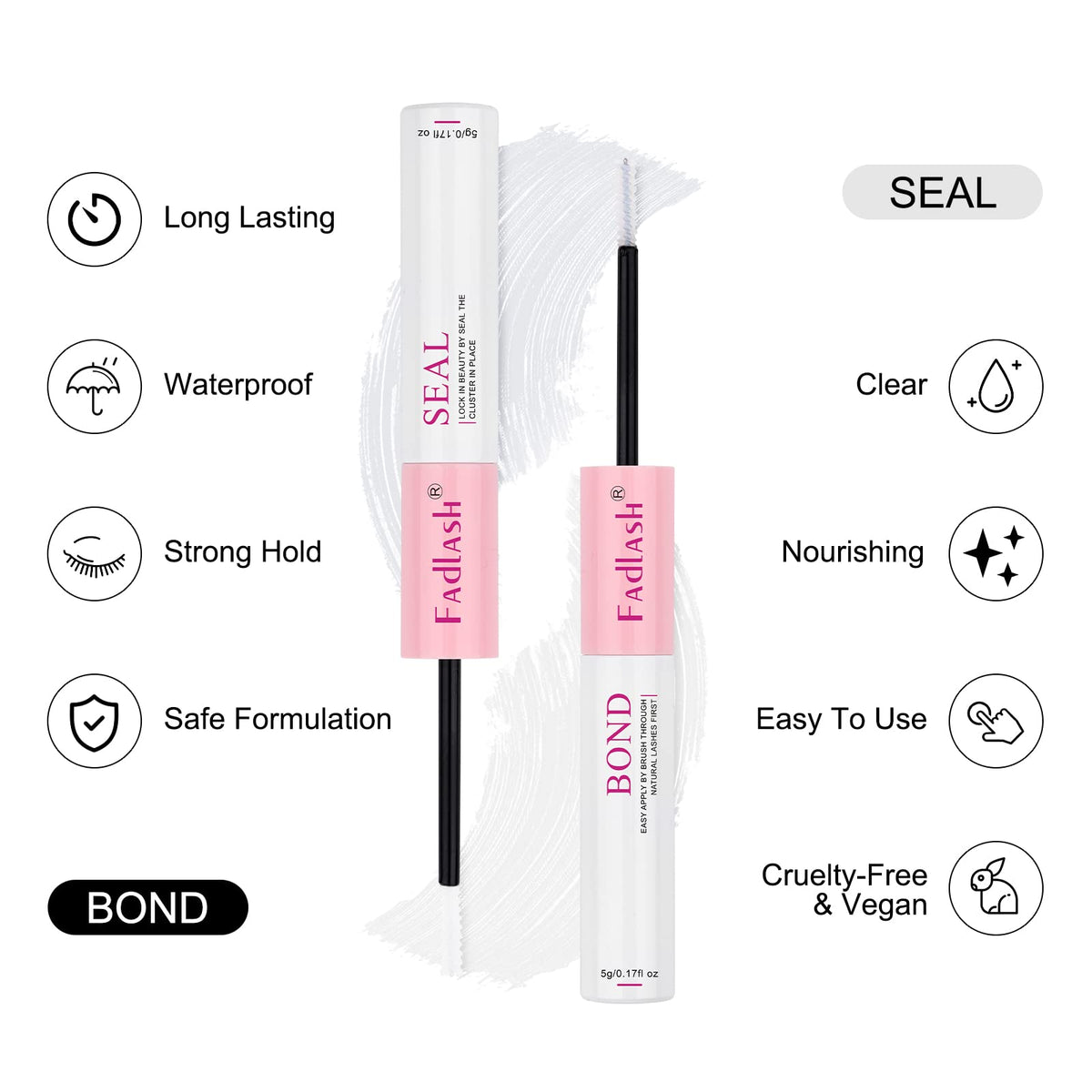FADLASH Lash Bond and Seal 10ml back view with application instructions