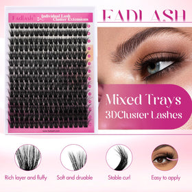 FADLASH Lash Clusters 100D packaging with 8-16mm extensions
