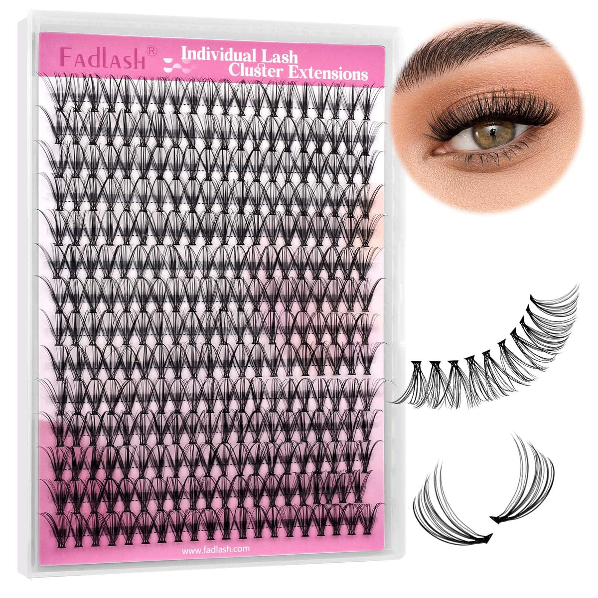 FADLASH Lash Clusters 20D product display with accessories