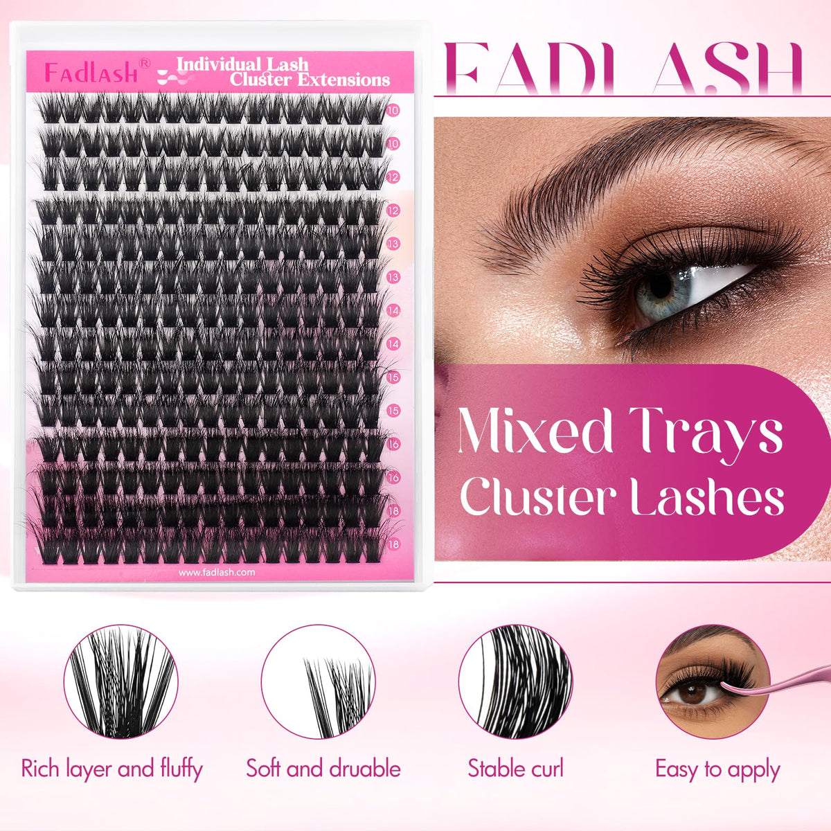 FADLASH Lash Clusters 80D 10-18mm individual lashes close-up