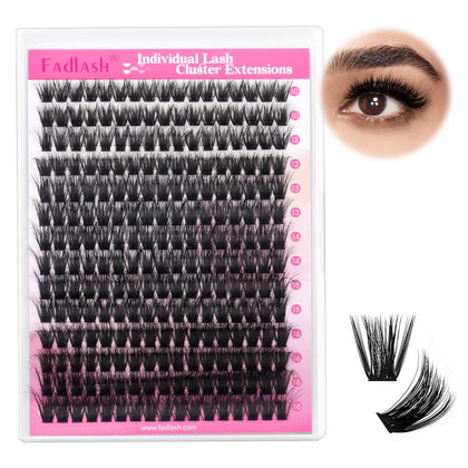 FADLASH Lash Clusters 80D mixed tray front view with 255 pieces