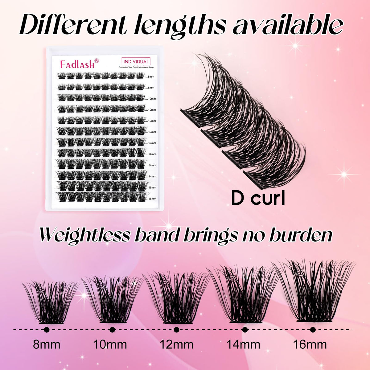 FADLASH Lash Clusters application process using tweezers