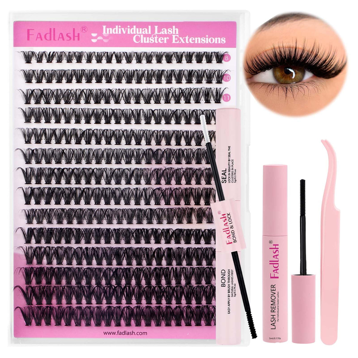 FADLASH Lash Clusters Kit 40D with tray of individual lashes
