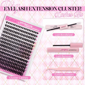 FADLASH Lash Clusters Kit components including lash glue remover and tweezers