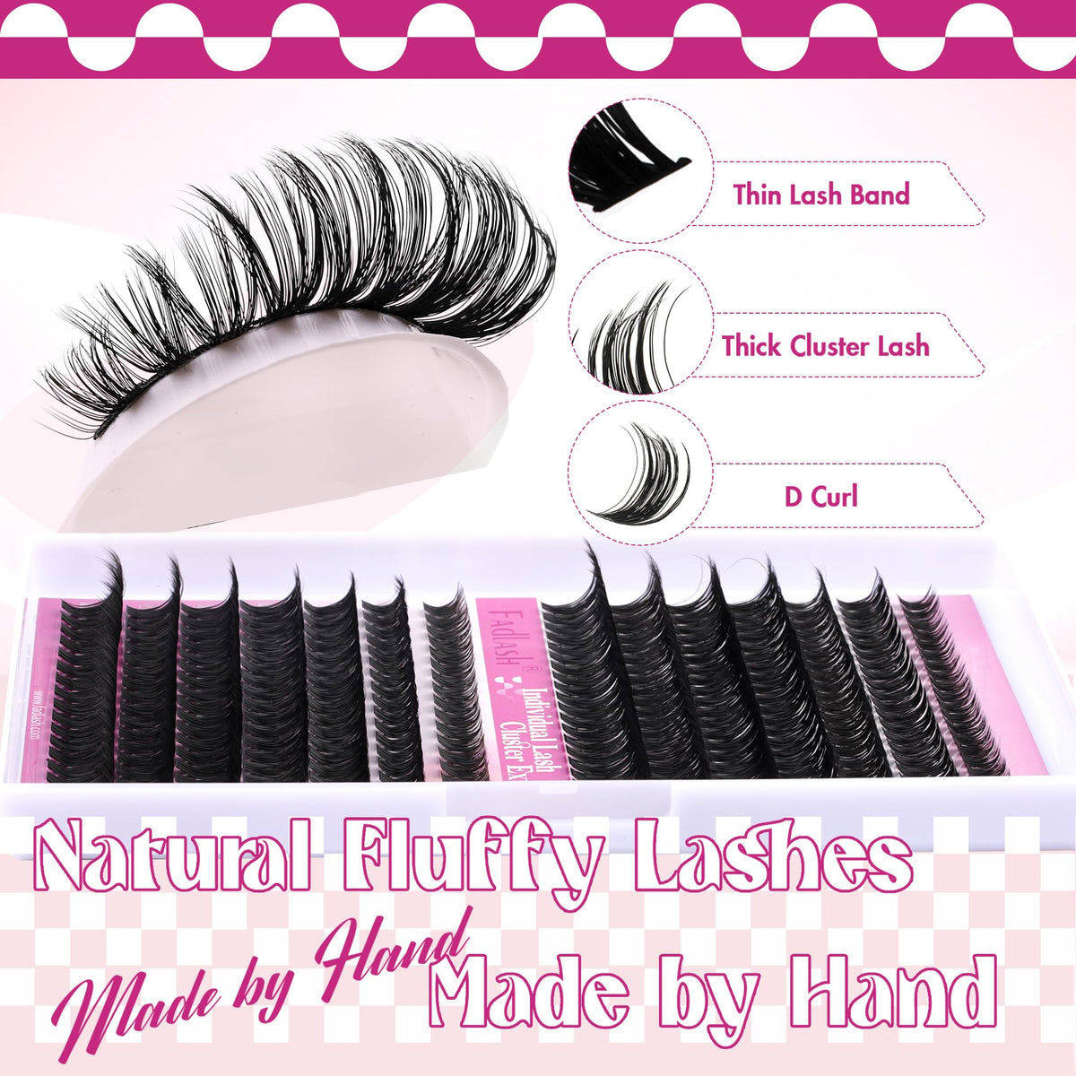 FADLASH Lash Clusters packaging showing multiple lash lengths