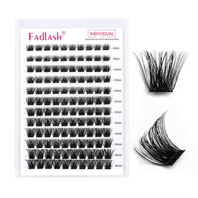 FADLASH Lash Clusters showing different lengths from 8mm to 16mm