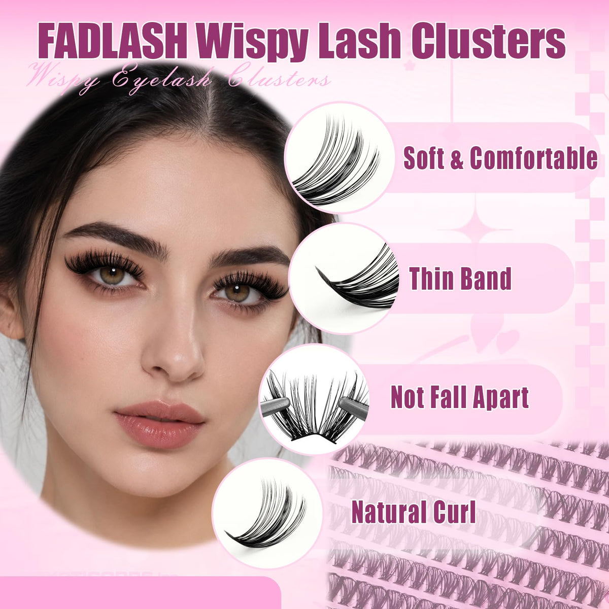 FADLASH Lash Clusters showing mixed lengths 8-16mm