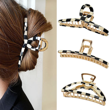 FAELBATY Big Hair Claw Clips Set in checker design front view