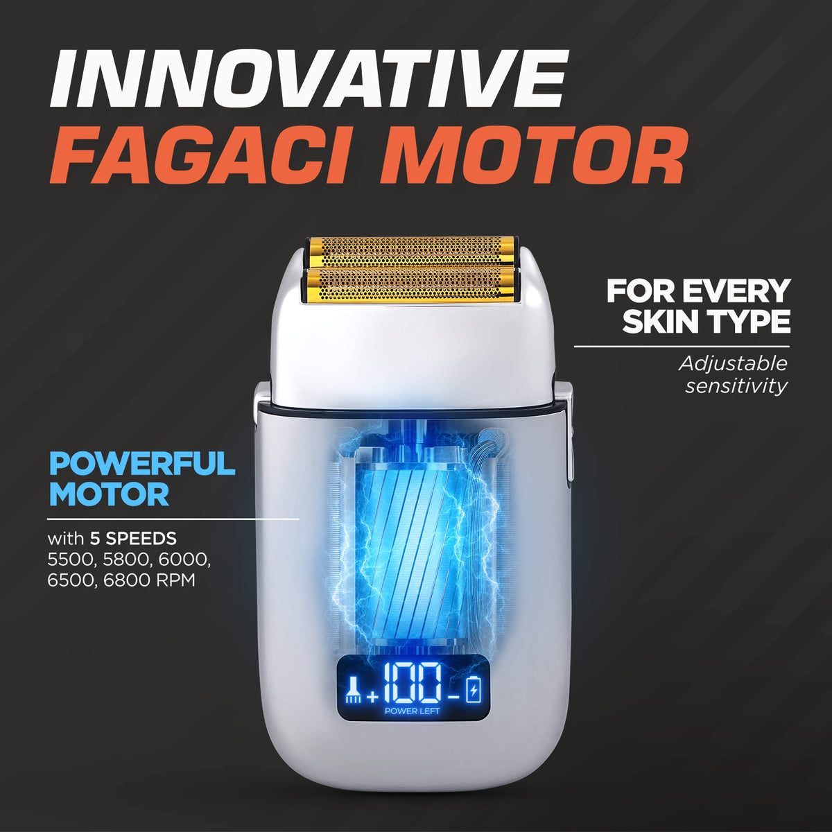 Fagaci Foil Shaver side view showcasing the foil blades
