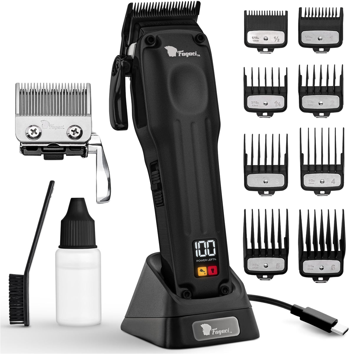 Fagaci Professional Hair Clippers front view with ceramic fade blade