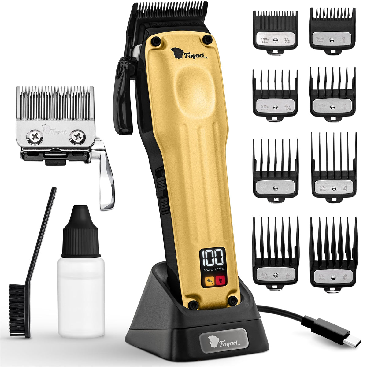 Fagaci Professional Hair Clippers front view with two blades