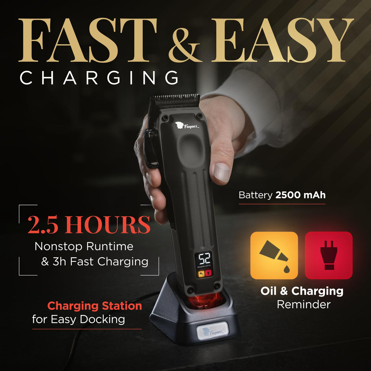 Fagaci Professional Hair Clippers on a grooming station