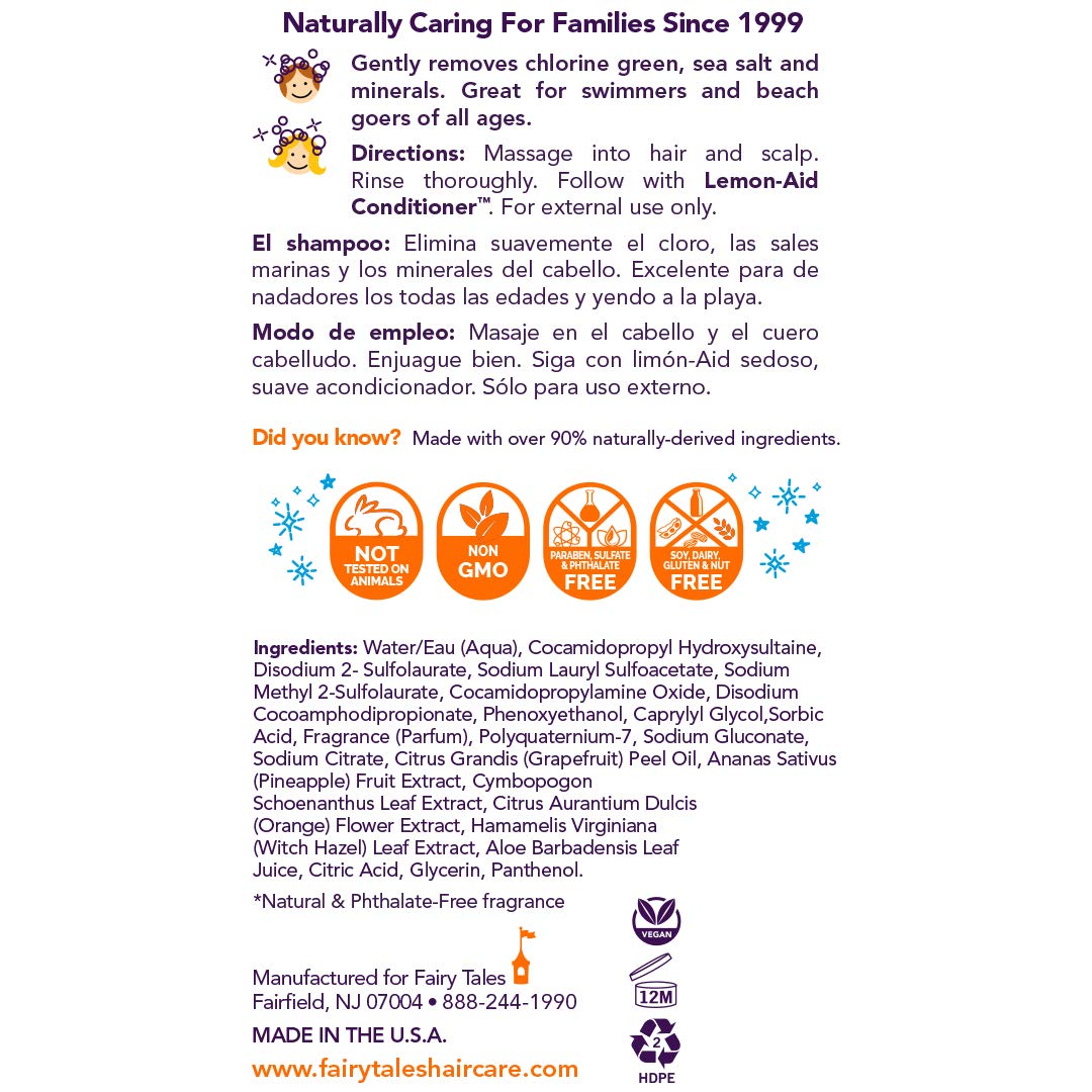 Fairy Tales Kids Clarifying Shampoo back view showing ingredients