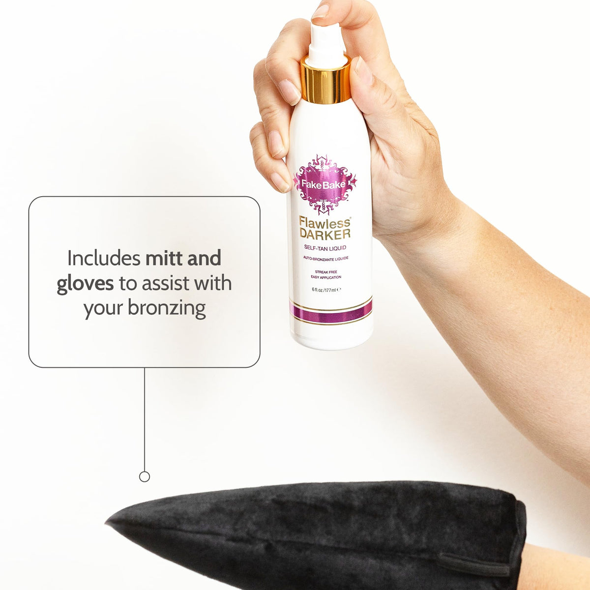 Fake Bake Flawless Self Tanner Liquid with mitt and gloves