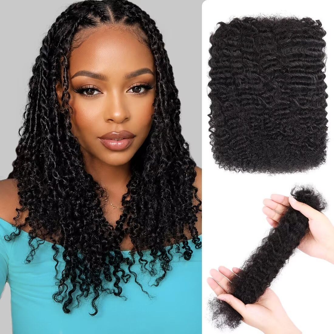 FALABA Afro Kinky Bulk Human Hair 14 Inch Natural Black front view