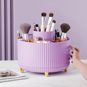 fanado 360° Rotate Makeup Brush Holder in a stylish vanity setup