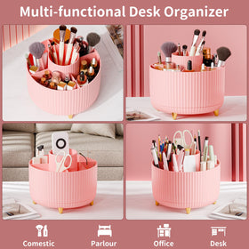 fanado 360° Rotate Makeup Brush Holder Organizer compartments filled with brushes