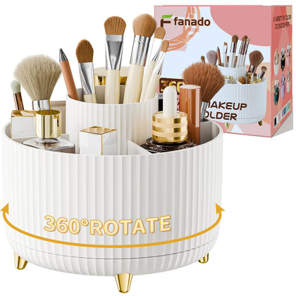 fanado 360° Rotate Makeup Brush Holder Organizer front view in white
