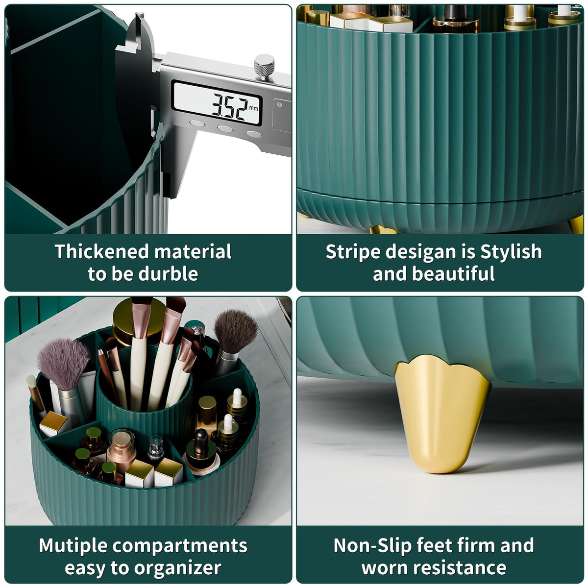 fanado 360° Rotate Makeup Brush Holder Organizer in green with brushes
