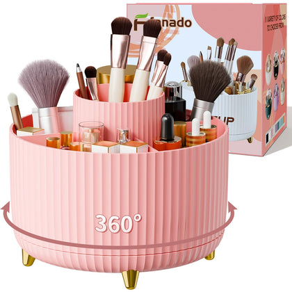 fanado 360° Rotate Makeup Brush Holder Organizer in Pink front view
