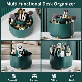 fanado 360° Rotate Makeup Brush Holder Organizer on a vanity with makeup products