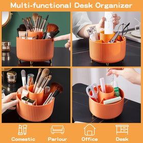 fanado 360° Rotate Makeup Brush Holder Organizer on vanity with makeup products