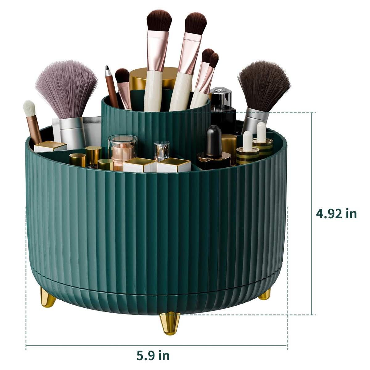 fanado 360° Rotate Makeup Brush Holder Organizer showing gold-plated feet