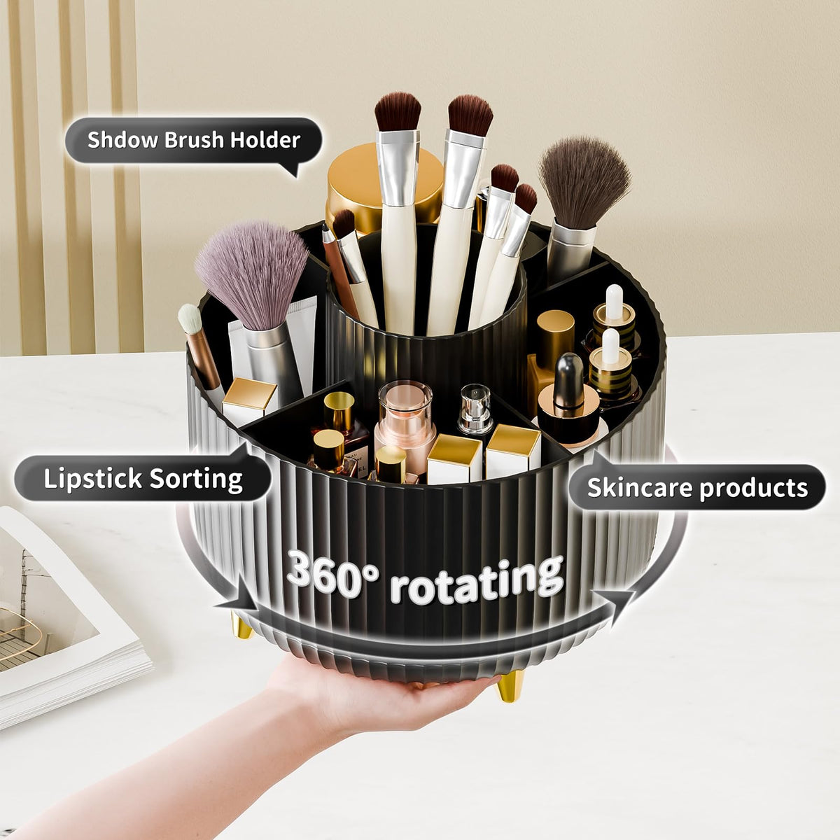 fanado 360° Rotate Makeup Brush Holder Organizer with compartments