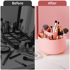 fanado 360° Rotate Makeup Brush Holder Organizer with lipsticks and skincare